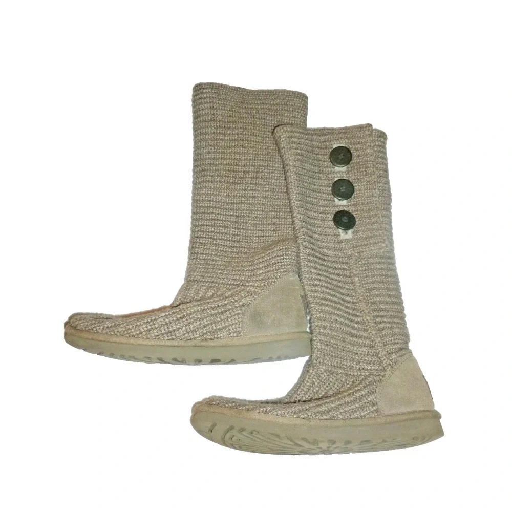 Ugg Classic Cardy II Sock‎ Boots Knit Sheepskin Wool Lined Tall Gray 5819 sz 7 M